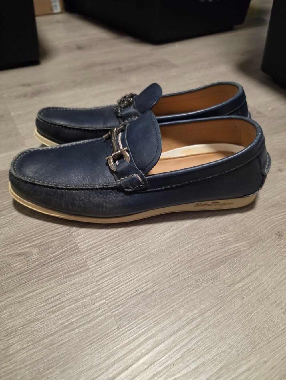 EUC Men's Salvatore Ferragamo Lorien Saxony Blue Leather Boat Shoes Size 10.5 2E